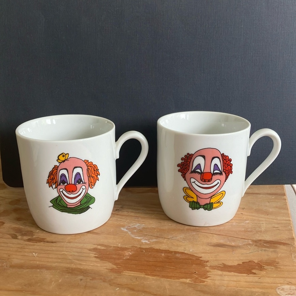 Set of Two vintage German Clown Face Tea Mugs.